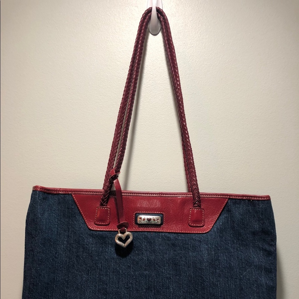 Brighton Denim and Red Leather Tote